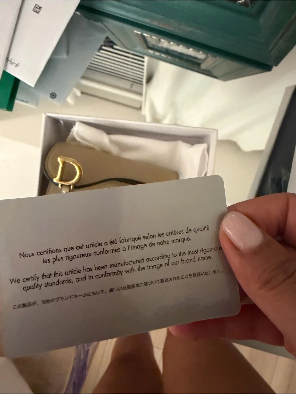 Dior Taupe Saddle Card Case with Gold 'D' Charm